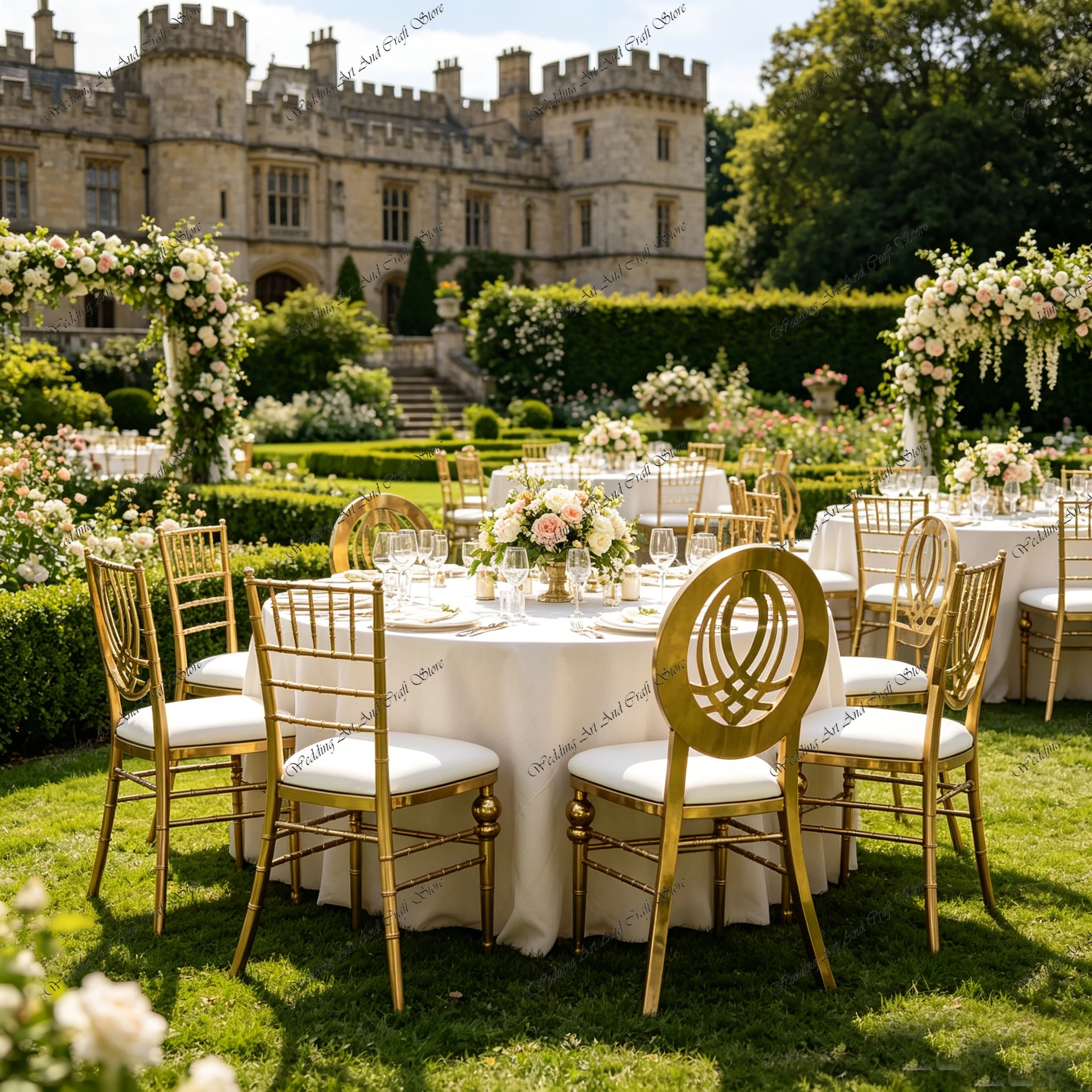 36pcs f30 Round Back Chair Gold Stainless Steel Wedding Chair with White Cushion Hotel Stackable Banquet Dining Chair ivy1092