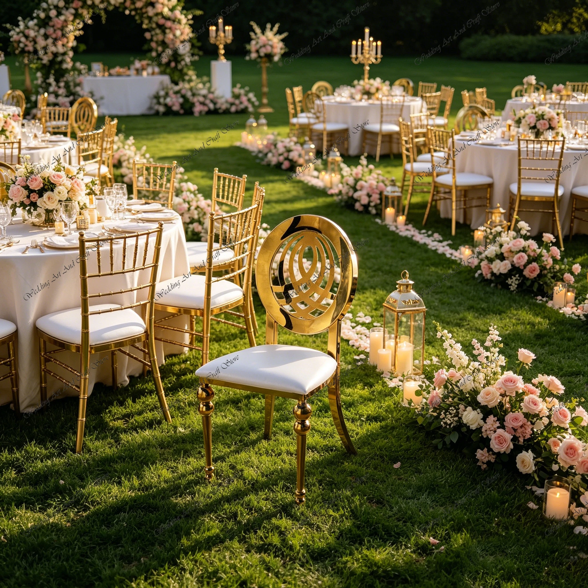 36pcs f30 Round Back Chair Gold Stainless Steel Wedding Chair with White Cushion Hotel Stackable Banquet Dining Chair ivy1092