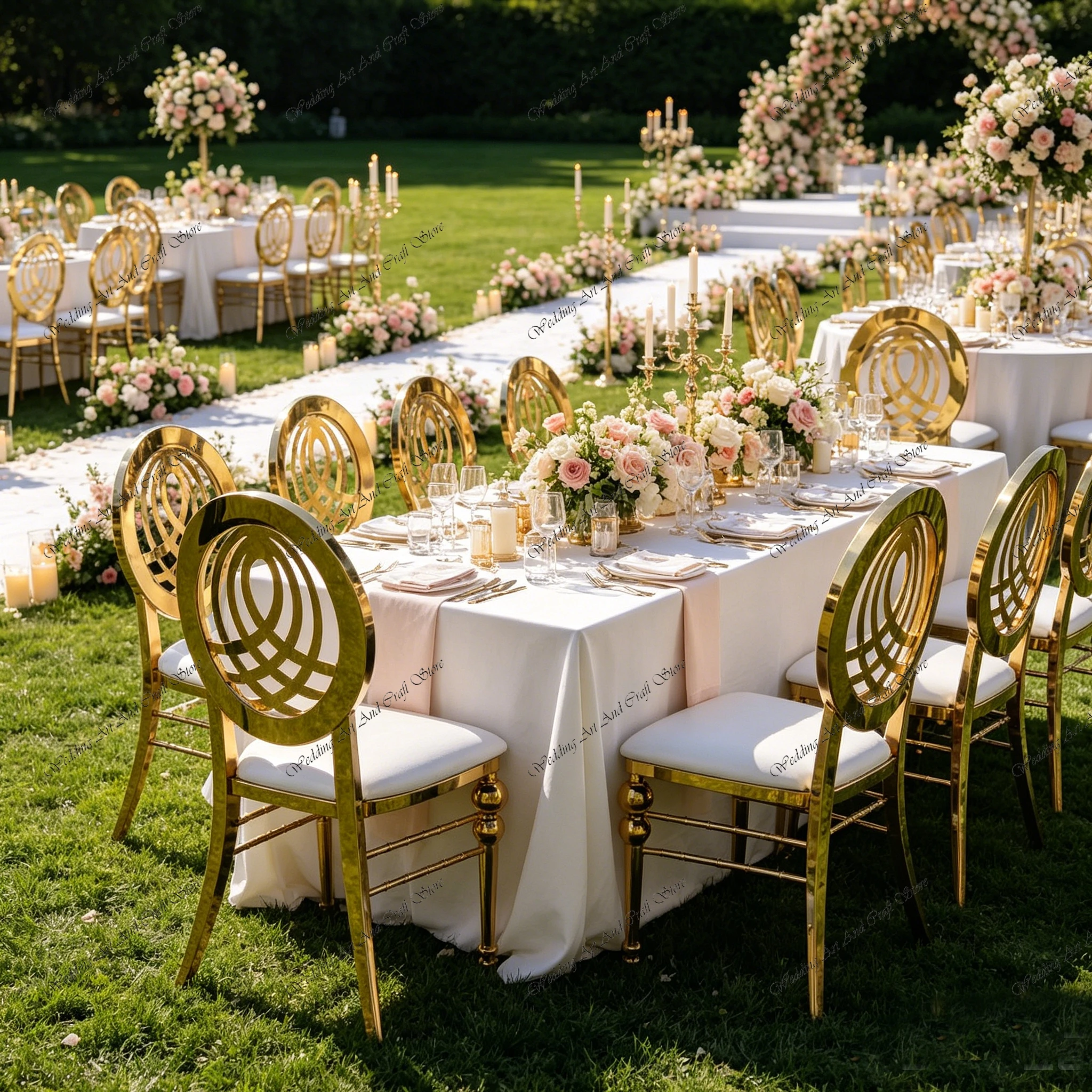 36pcs f30 Round Back Chair Gold Stainless Steel Wedding Chair with White Cushion Hotel Stackable Banquet Dining Chair ivy1092