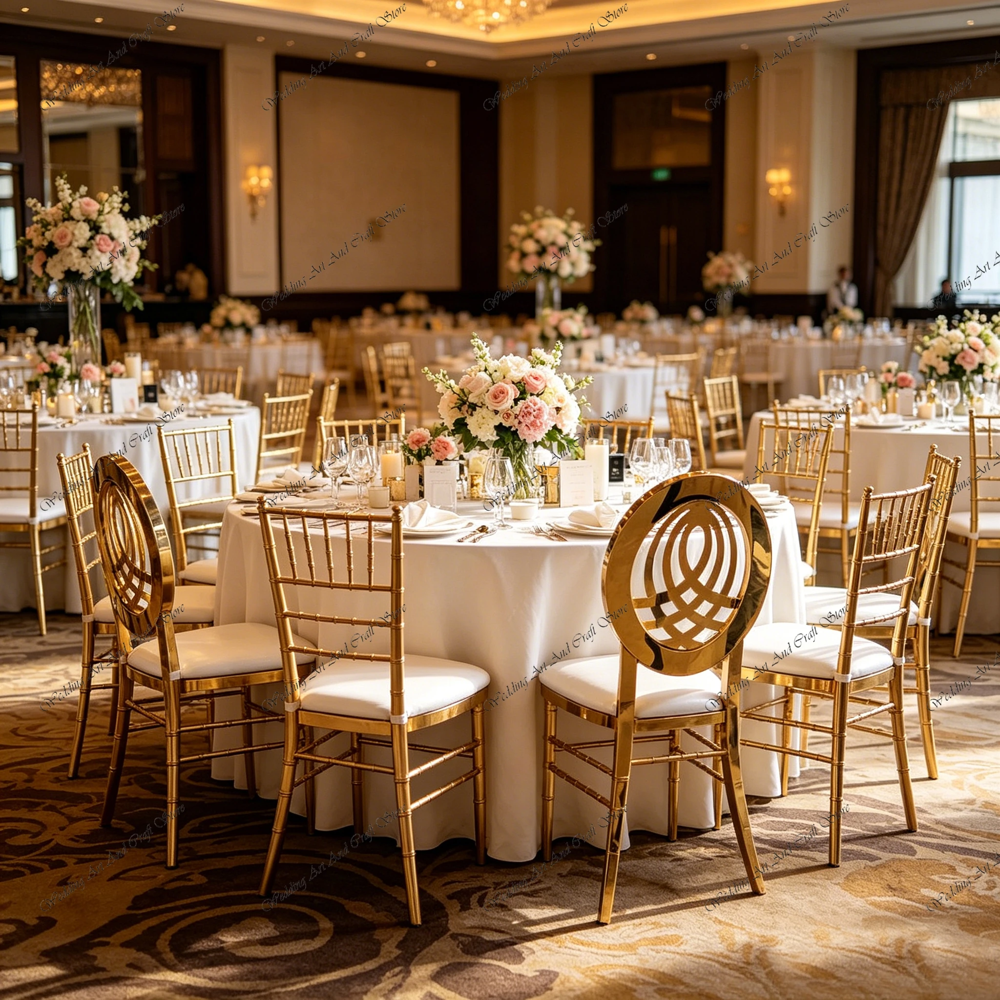 36pcs f30 Round Back Chair Gold Stainless Steel Wedding Chair with White Cushion Hotel Stackable Banquet Dining Chair ivy1092