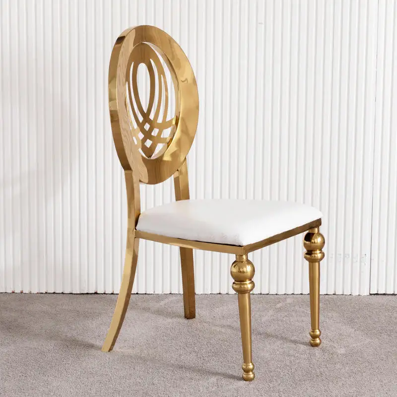 36pcs f30 Round Back Chair Gold Stainless Steel Wedding Chair with White Cushion Hotel Stackable Banquet Dining Chair ivy1092