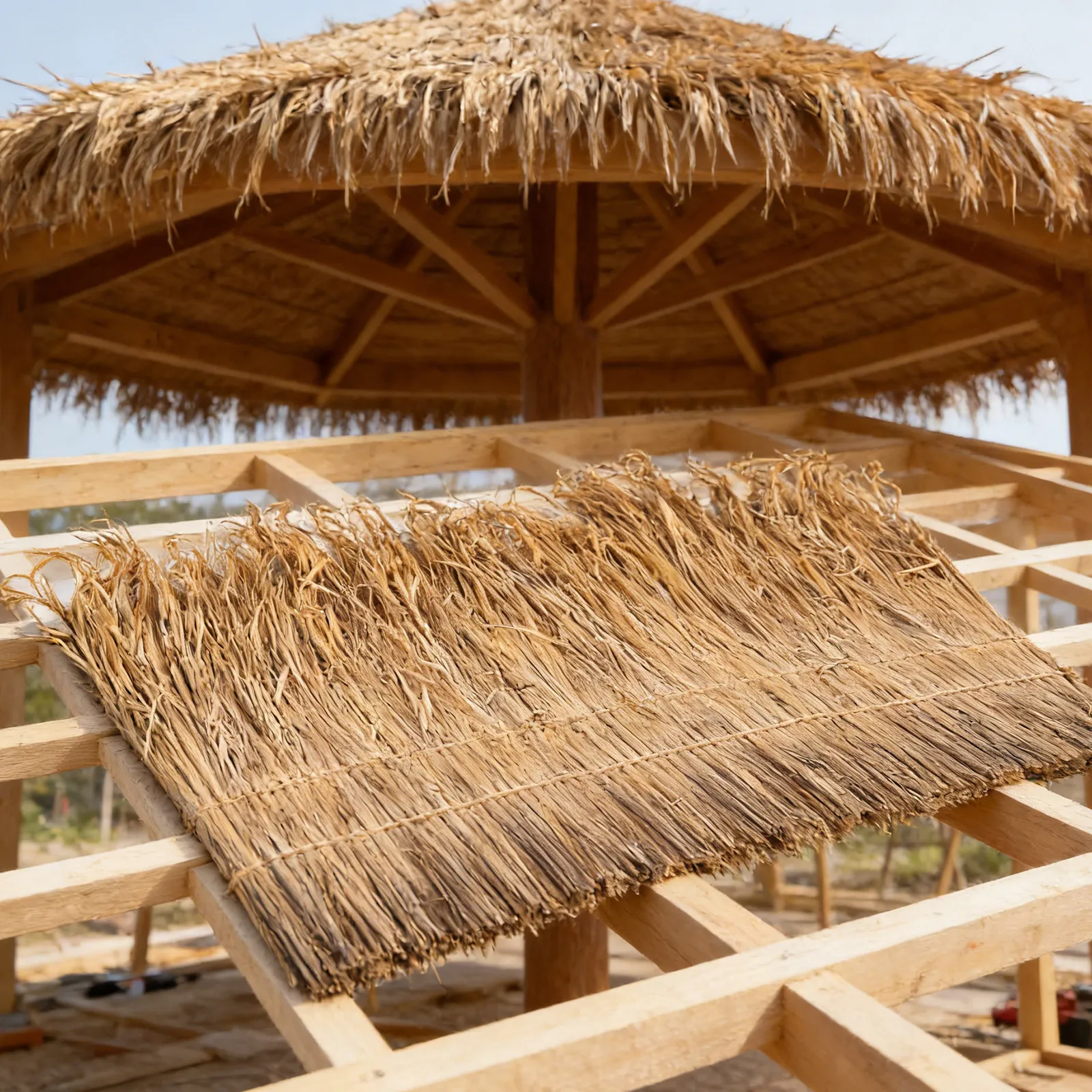 Palapa Hut Grass Roof for Garden Tiki Pavilion Thatch Roofing Material Straw Roofs Tiles Cover Outdoor Pavilion Texture Tiki