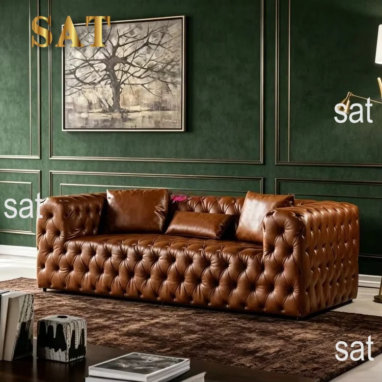 * Italian Style Genuine Leather Sectional Couch Living Room Sofa Modern Luxury Tufted Sofas Furniture Set for Sale