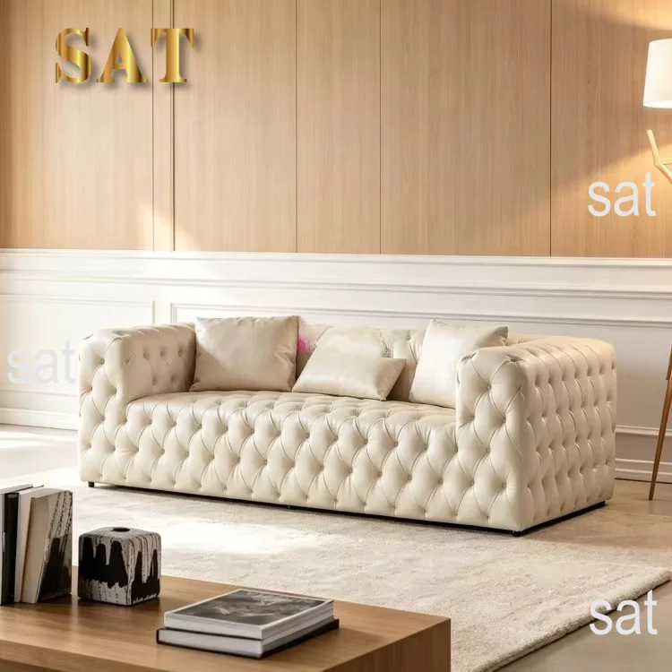 * Italian Style Genuine Leather Sectional Couch Living Room Sofa Modern Luxury Tufted Sofas Furniture Set for Sale