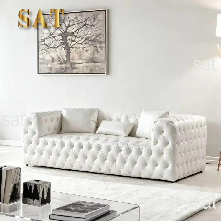 * Italian Style Genuine Leather Sectional Couch Living Room Sofa Modern Luxury Tufted Sofas Furniture Set for Sale