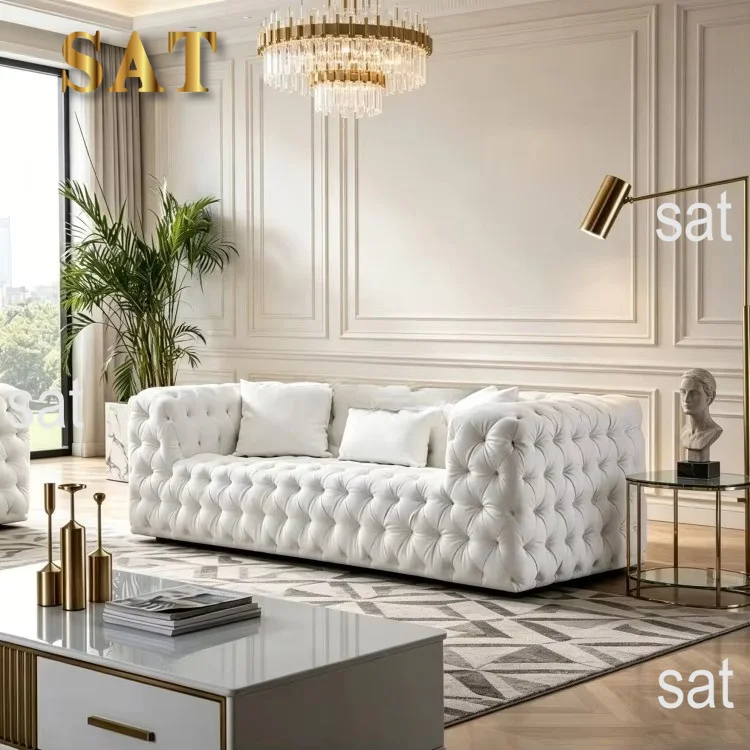 * Italian Style Genuine Leather Sectional Couch Living Room Sofa Modern Luxury Tufted Sofas Furniture Set for Sale