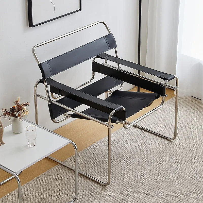 Designer Mid-Century Modern Chaise Longue Single Lounge Chair Stainless Steel Frame Bauhaus Accent Chair