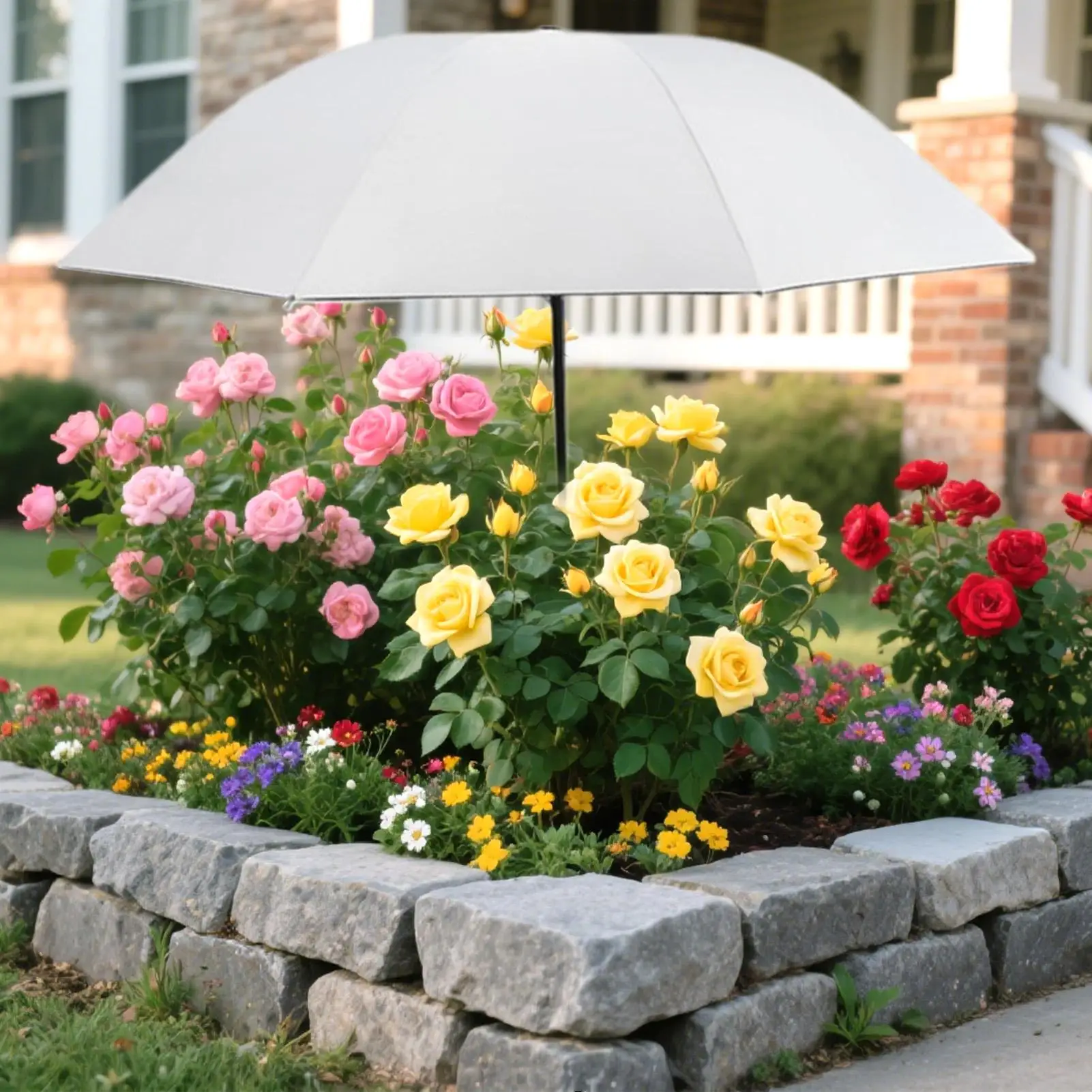 95cm Outdoor Plant Umbrella Foldable Garden Sun Shade Hydrangea Flower UV Protection Canopy Ground Insert for Patio Balcony
