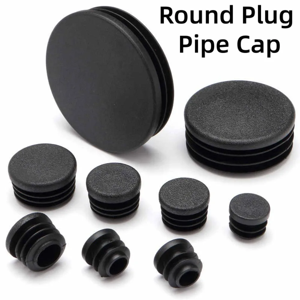 Black PE Plastic Round Pipe Plugs, Dia 10-100mm Furniture Foot Caps, Chair/Table Leg Protectors, Dustproof Tube Hole Covers