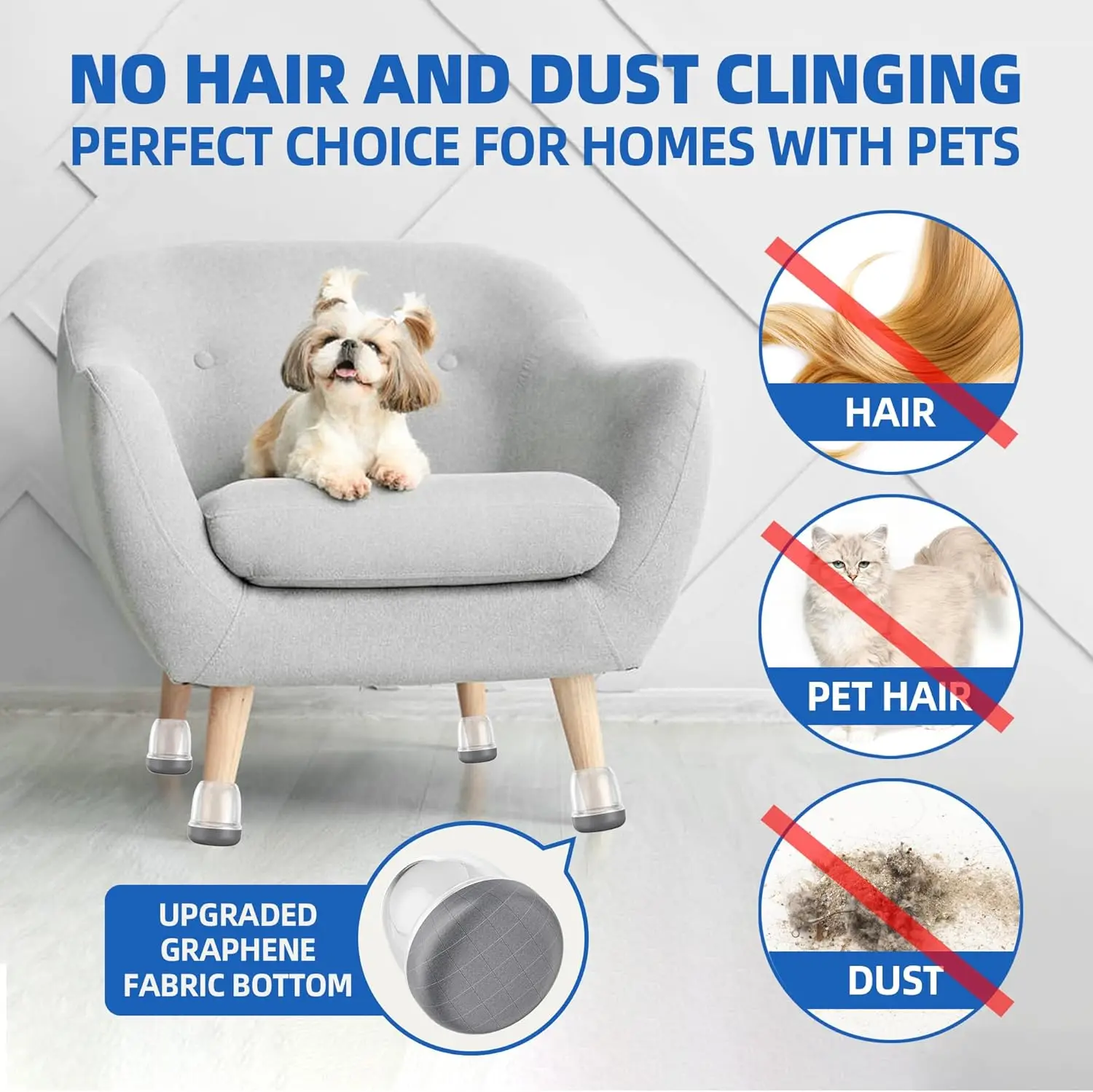 16PCS Square Chair Leg Covers Graphene Floor Protectors Furniture Table Feet Anti-Scratch Non-Slip Pads for Chair And Table Nois