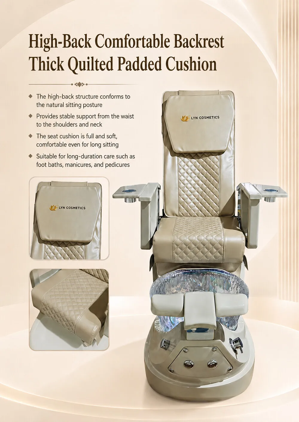 Luxury Pedicure Spa Chair Reclining Massage Glass Foot Basin Hydraulic Adjustable No Plumbing Brown Leather Nail Salon Furniture