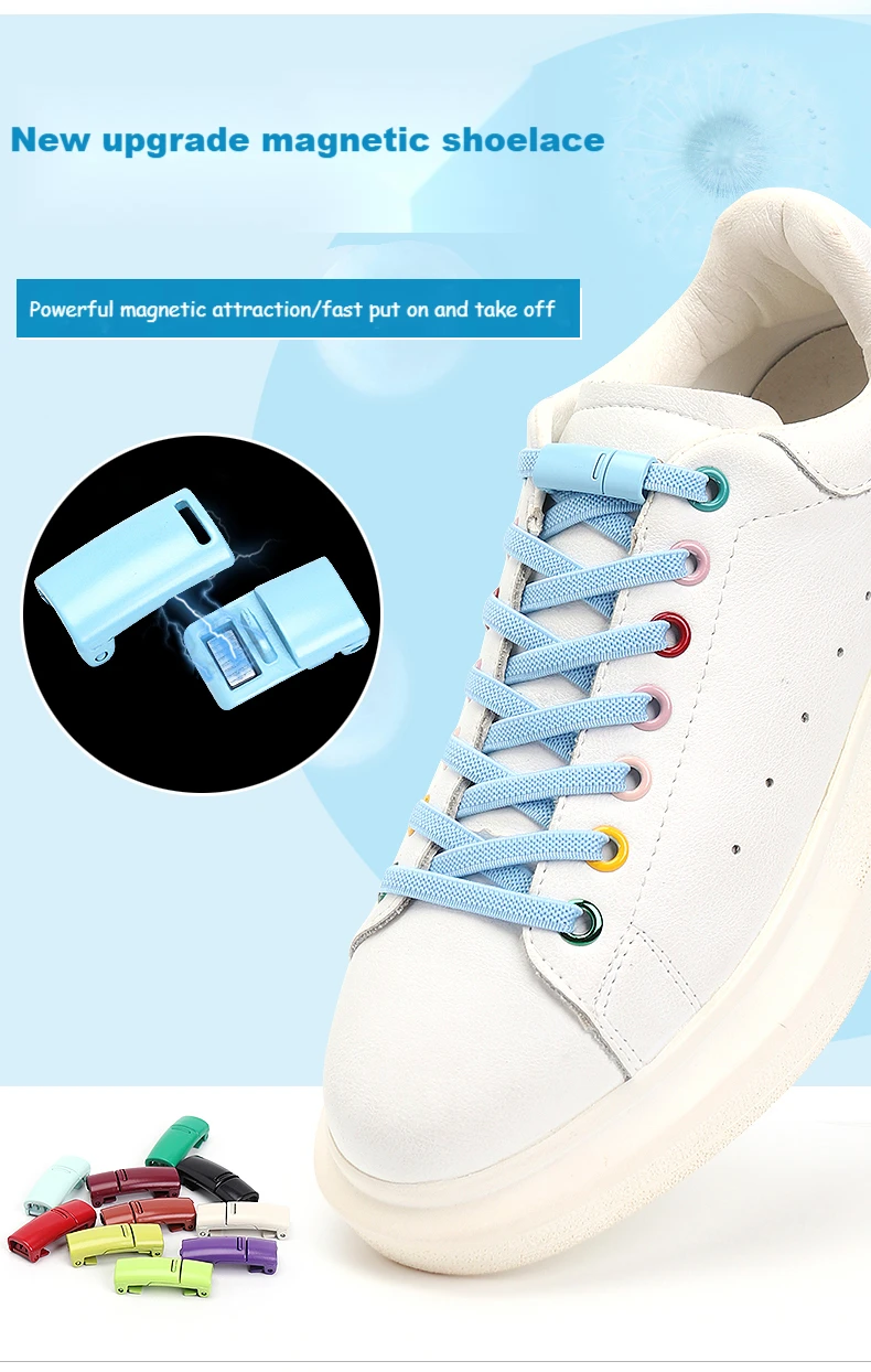 No tie Shoe laces Elastic Sneakers Shoelaces Multicolor Magnetic Lock Shoelace Kids Adult Quick Laces One Size Fits All Shoes