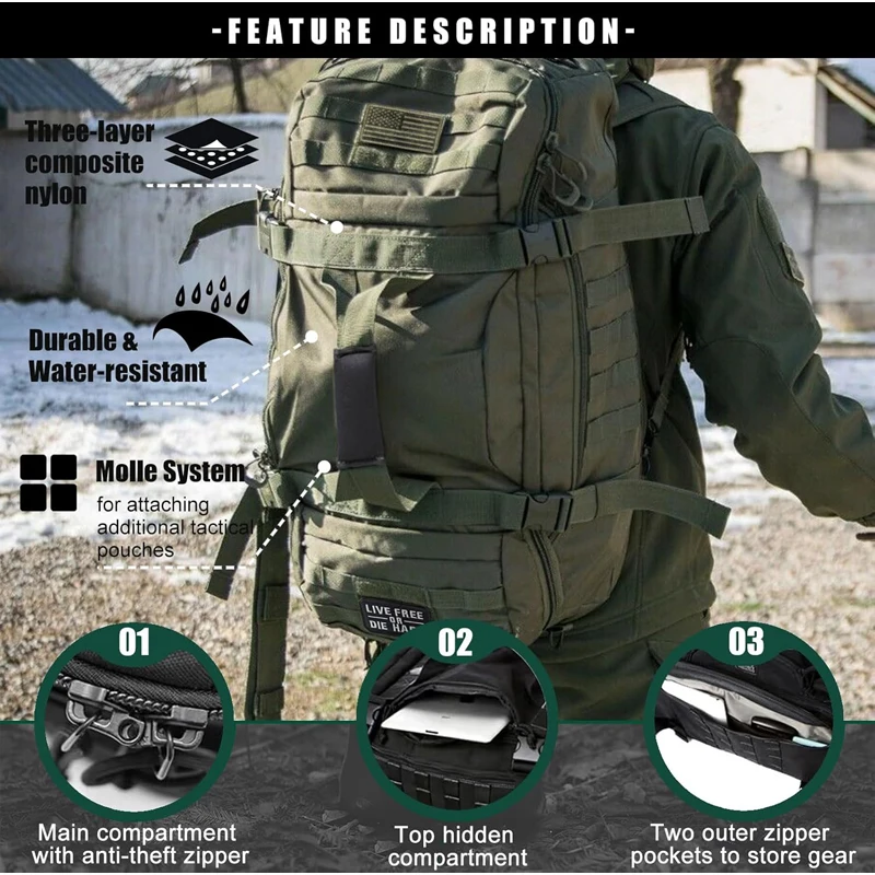LQARMY 25L 45L 80L Tactical Military Backpack Gym Duffle Bag for Men Camping Sports Travel Workout Weekender Deployment 3 in 1