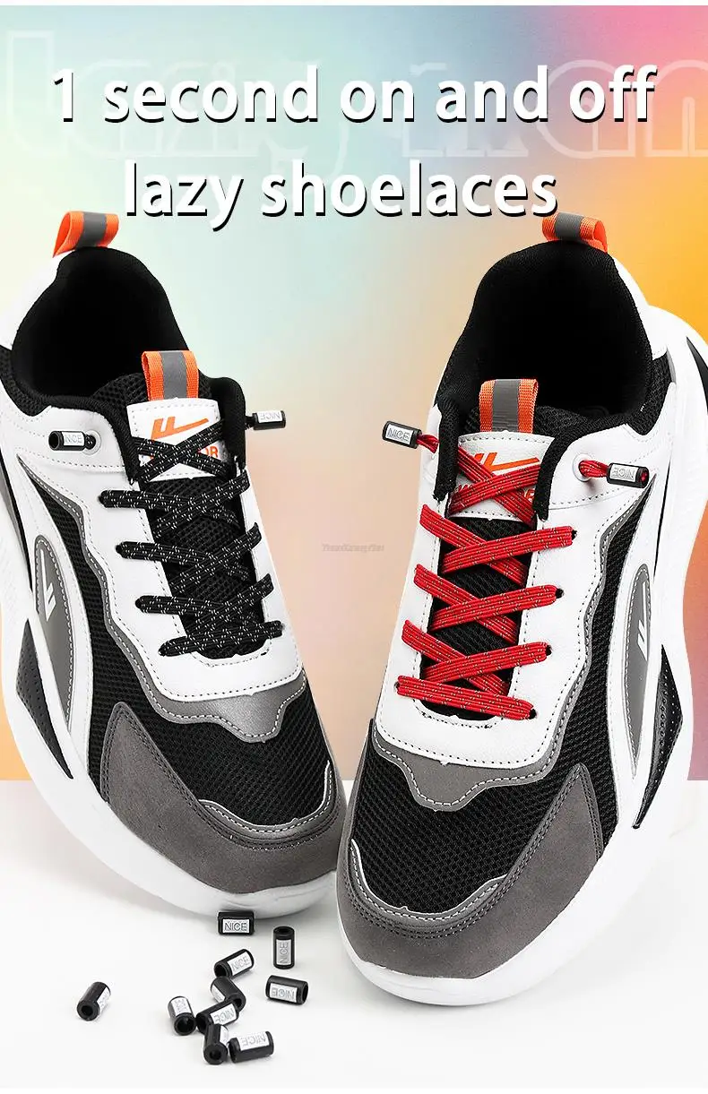 New Reflective No Tie Shoelaces Elastic Laces Sneakers Flat Shoe laces without ties Kids Adult Shoelace One size fits all Shoes