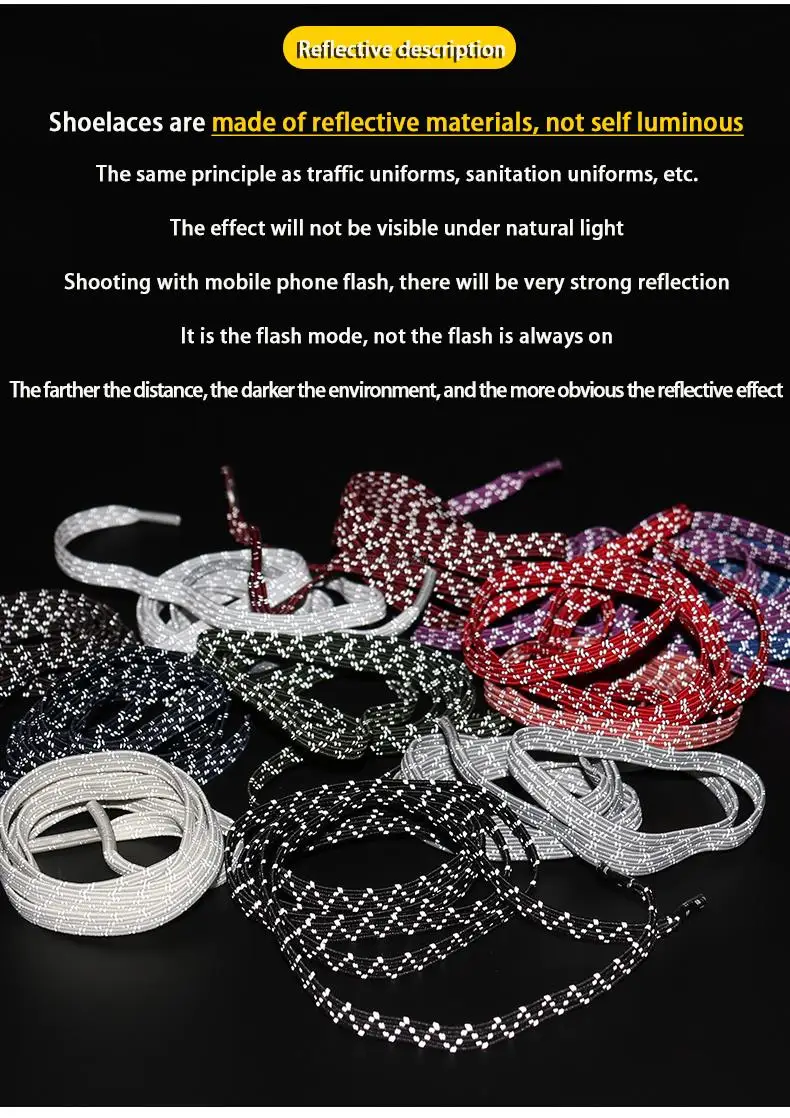 New Reflective No Tie Shoelaces Elastic Laces Sneakers Flat Shoe laces without ties Kids Adult Shoelace One size fits all Shoes
