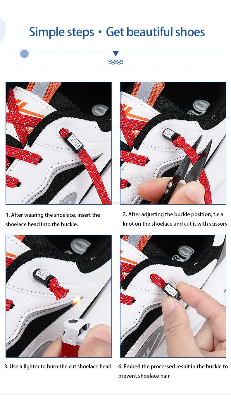 New Reflective No Tie Shoelaces Elastic Laces Sneakers Flat Shoe laces without ties Kids Adult Shoelace One size fits all Shoes
