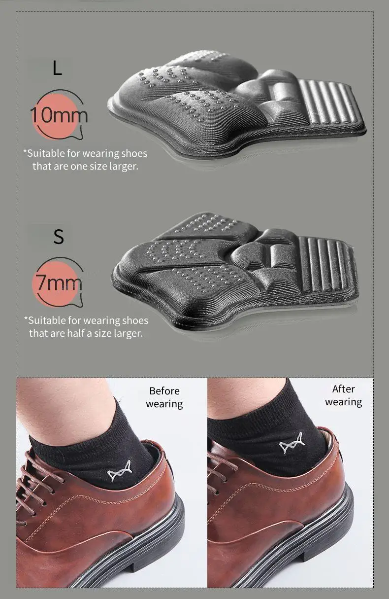 5D Men Heel Protectors Stickers Comfort Leather Shoes Pads Sneakers Insoles Foot Pain Relievers Adjust Size Cushion Care Inserts