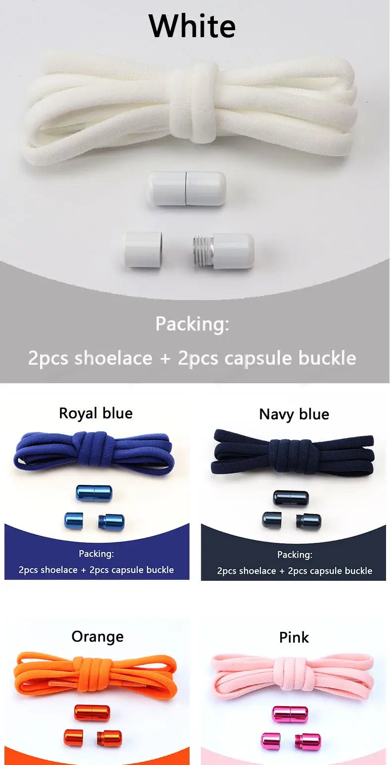 Elastic laces Sneakers No tie Shoe laces Round Shoelaces without ties Quick Shoelace for Shoes Kids Adult One Size fits All Shoe