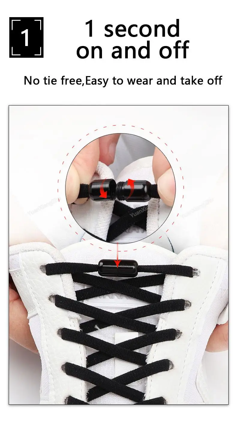 Elastic laces Sneakers No tie Shoe laces Round Shoelaces without ties Quick Shoelace for Shoes Kids Adult One Size fits All Shoe