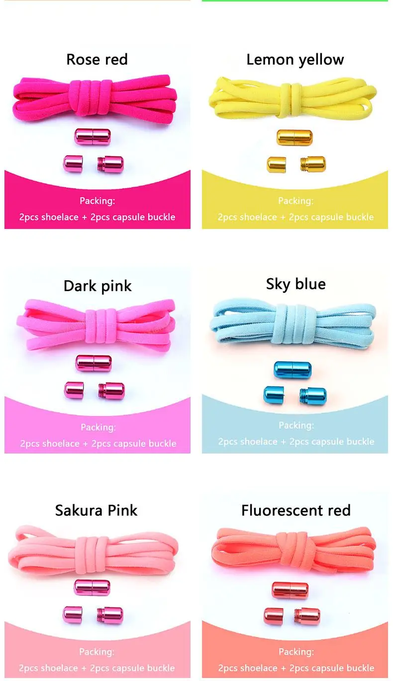 Elastic laces Sneakers No tie Shoe laces Round Shoelaces without ties Quick Shoelace for Shoes Kids Adult One Size fits All Shoe