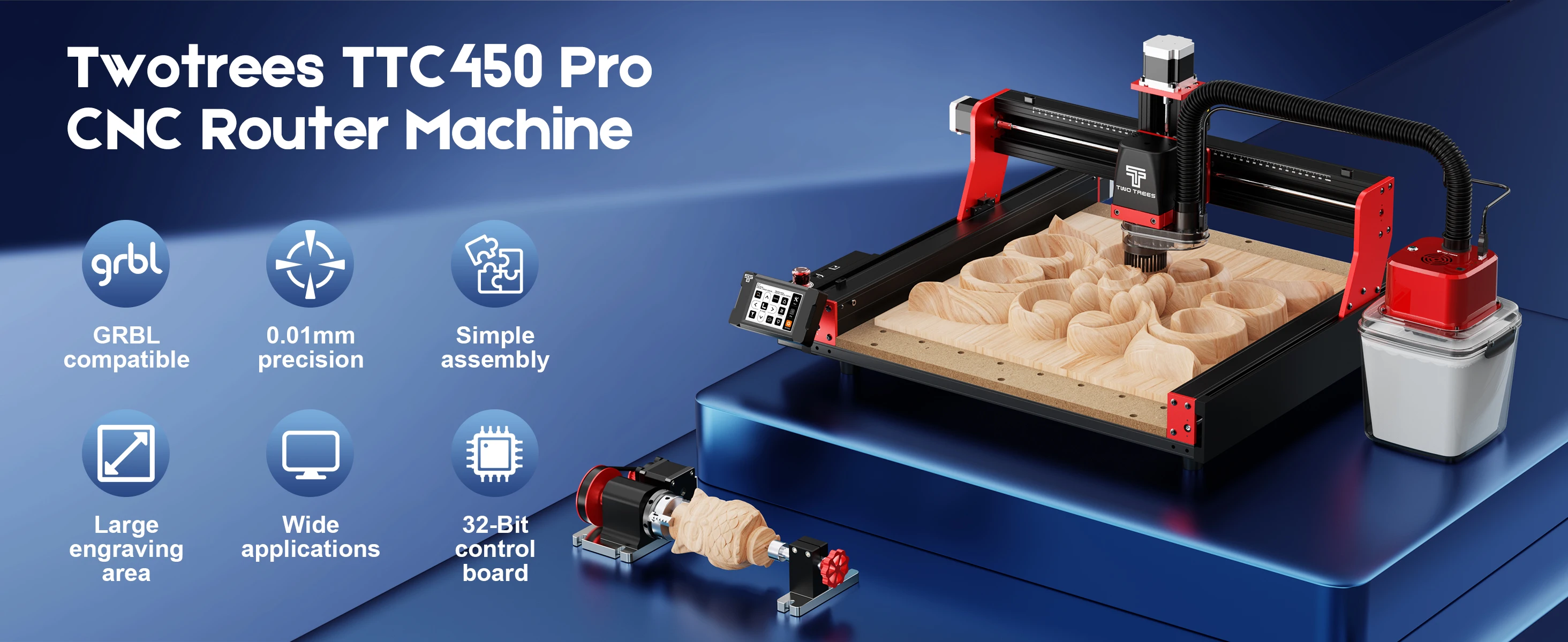 TWOTREES TTC450 Pro CNC Router With NEMA 57 Stepper Motor 4-Axis Engraver Machine for Wood Acrylic Aluminum PCB Carving Cutting