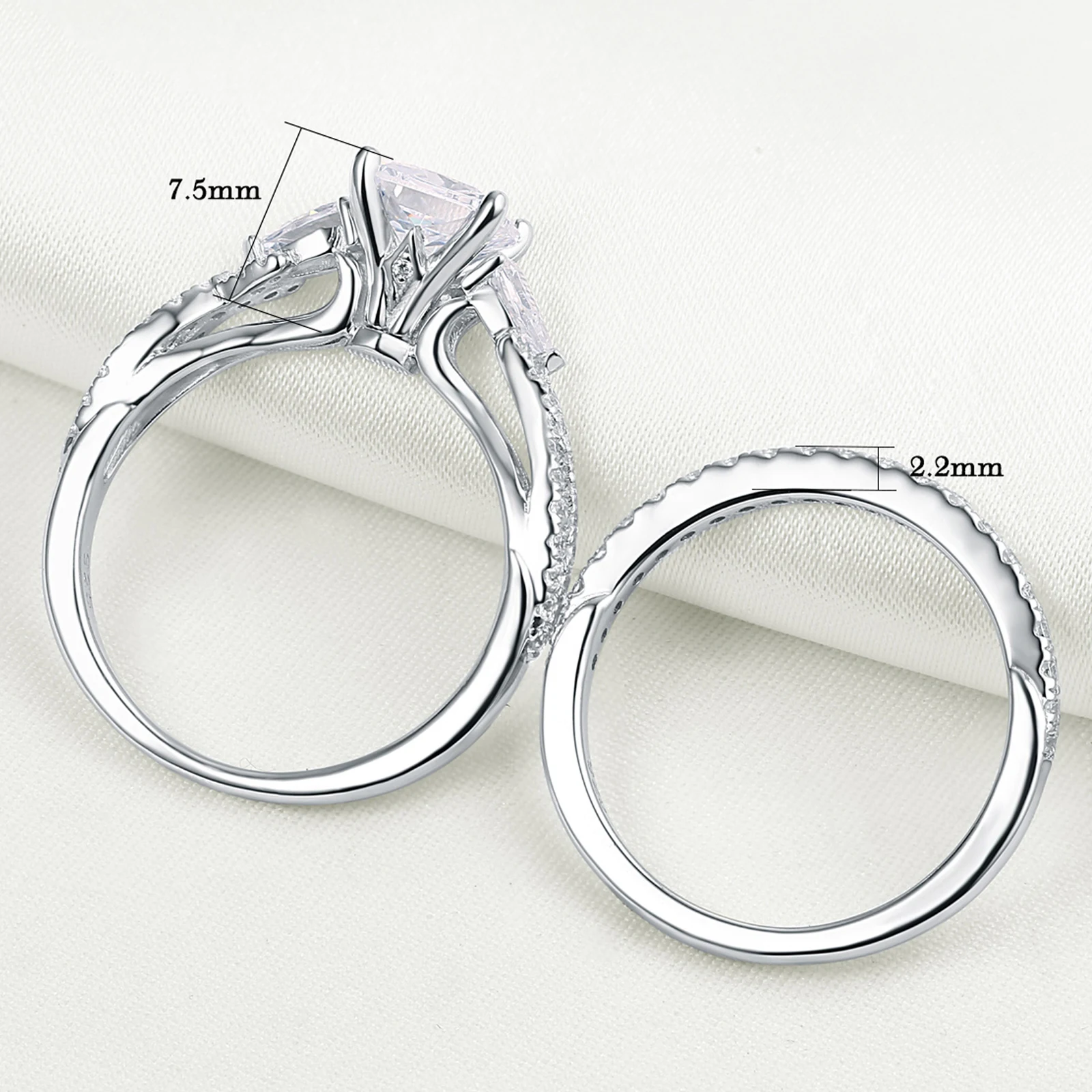 Newshe 2 Pcs Wedding Ring Set 925 Sterling Silver Moissanite Certified Princess Pear Cut Engagement Rings for Women Fine Jewelry