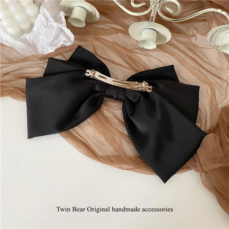 Fashion Solid Color Large Satin Bow Hairpins Barrettes For Women Girl Korean Hair Clip Hairgrip Headwear Hair Accessories Hot