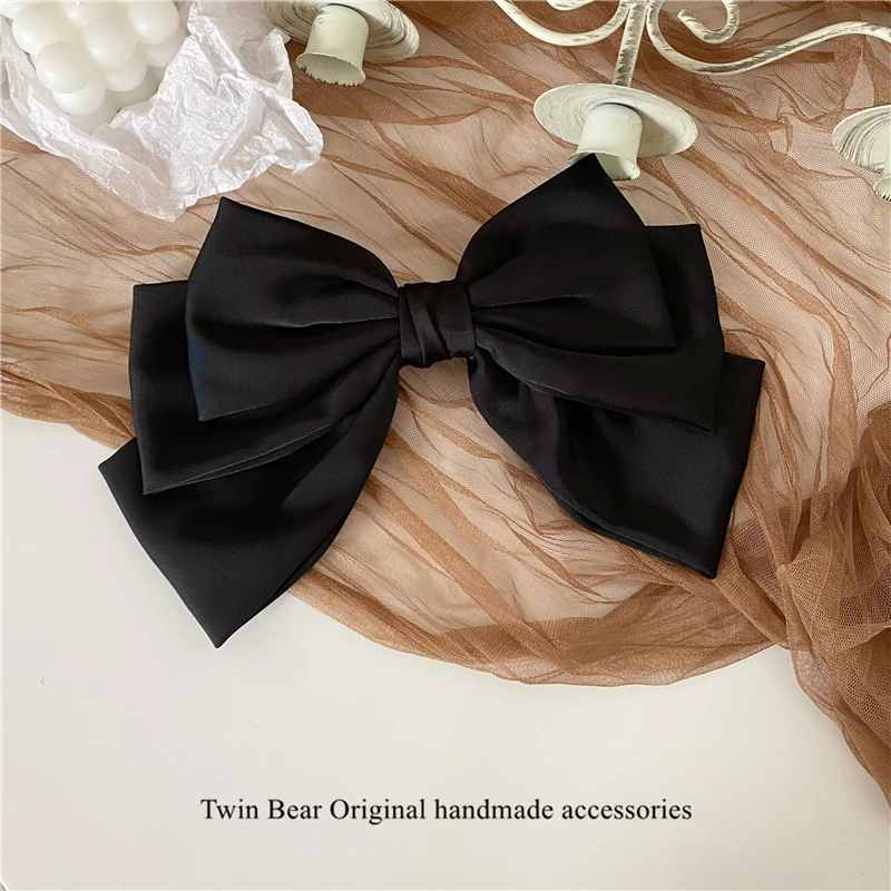 Fashion Solid Color Large Satin Bow Hairpins Barrettes For Women Girl Korean Hair Clip Hairgrip Headwear Hair Accessories Hot