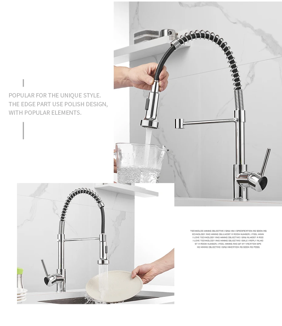 Kitchen Faucets Stainless Steel Black Faucets for Kitchen Single Hole Pull Down Spring Mixers Tap Hot Cold Water Crane 9009