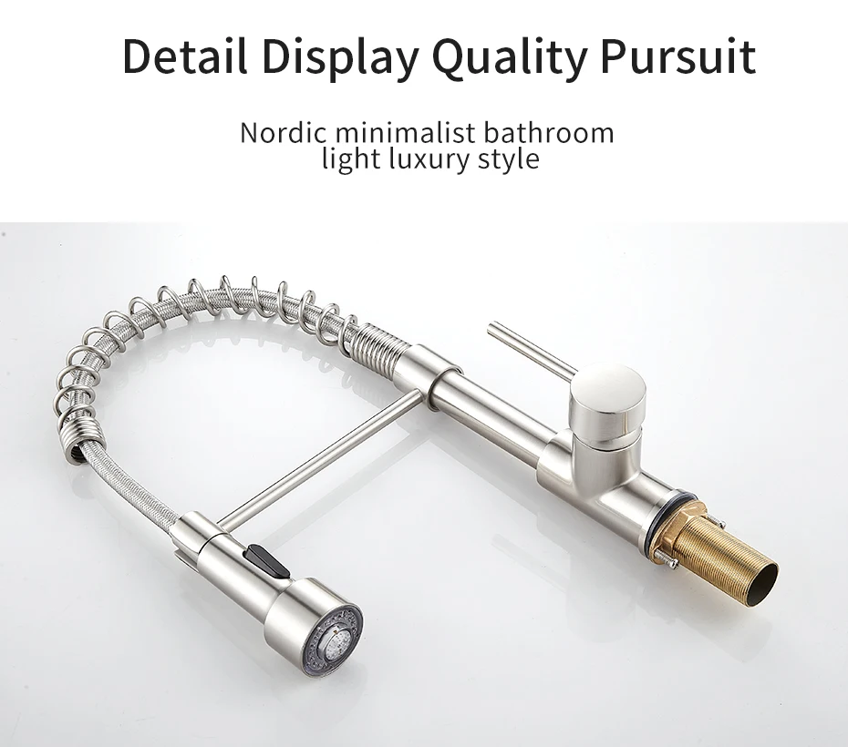 Kitchen Faucets Stainless Steel Black Faucets for Kitchen Single Hole Pull Down Spring Mixers Tap Hot Cold Water Crane 9009