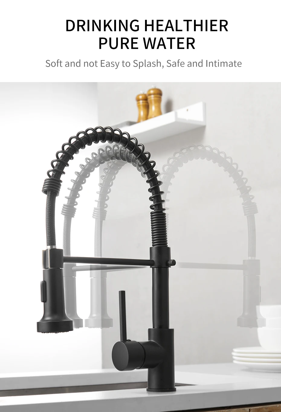 Kitchen Faucets Stainless Steel Black Faucets for Kitchen Single Hole Pull Down Spring Mixers Tap Hot Cold Water Crane 9009