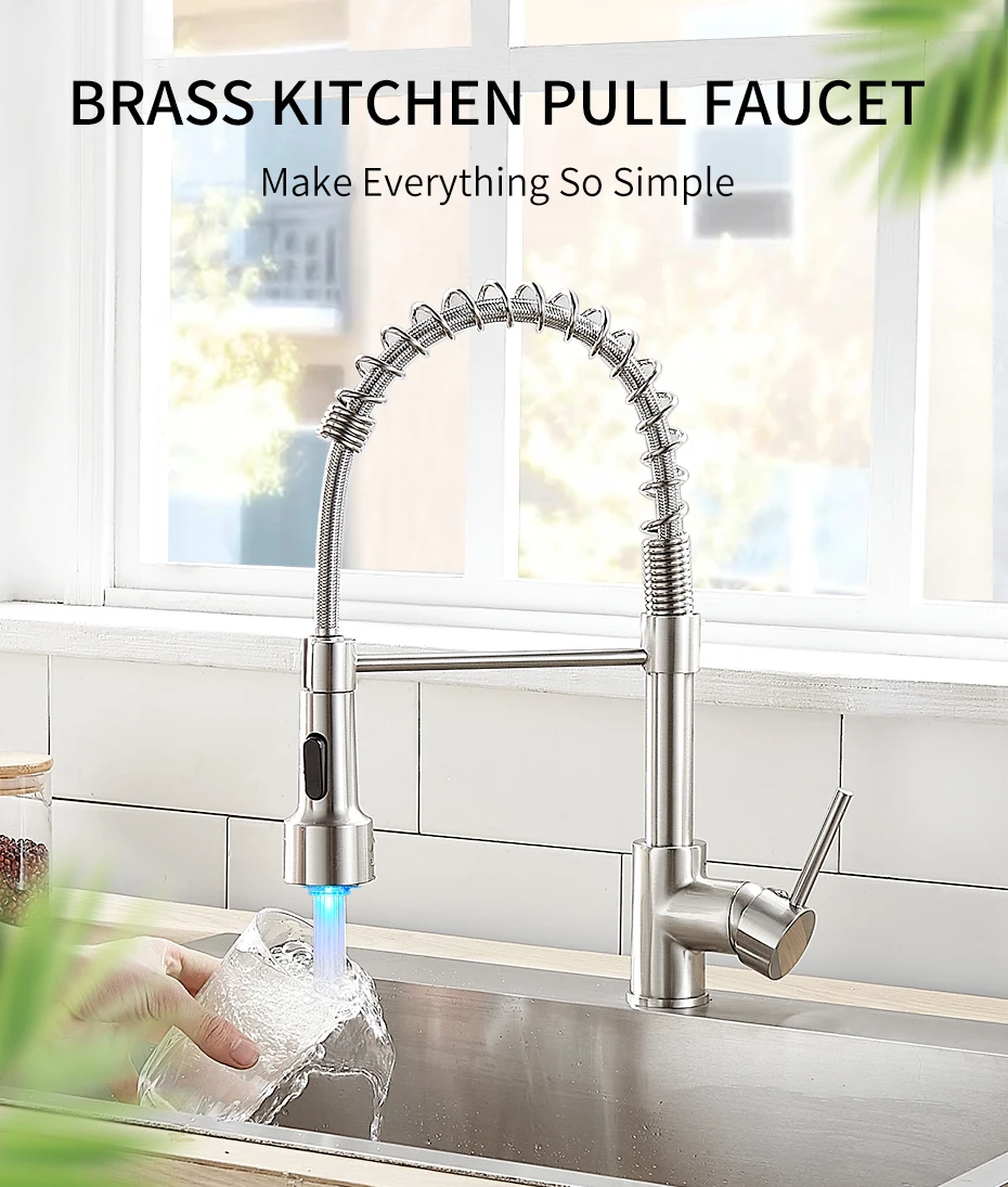 Kitchen Faucets Stainless Steel Black Faucets for Kitchen Single Hole Pull Down Spring Mixers Tap Hot Cold Water Crane 9009