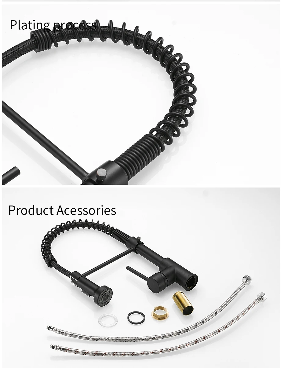 Kitchen Faucets Stainless Steel Black Faucets for Kitchen Single Hole Pull Down Spring Mixers Tap Hot Cold Water Crane 9009