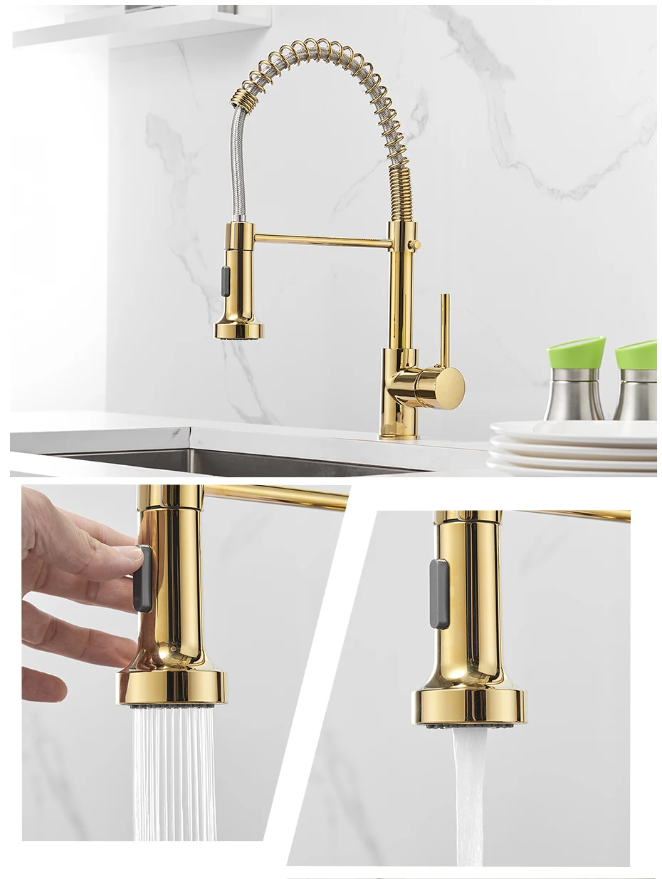 Kitchen Faucets Stainless Steel Black Faucets for Kitchen Single Hole Pull Down Spring Mixers Tap Hot Cold Water Crane 9009