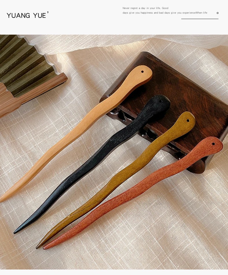 Black Sandalwood Hand Carving Ancient Chinese Hairpin Women Hanfu Dress Cosplay Wooden Hair Forks Coiled Hair Styling Jewelry