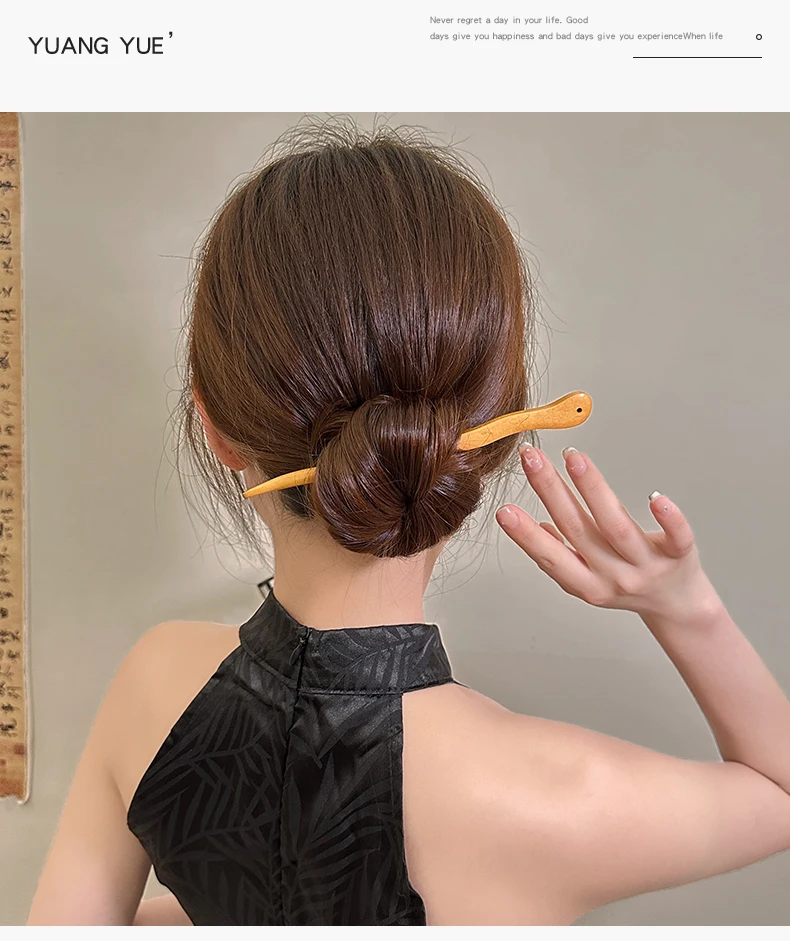 Black Sandalwood Hand Carving Ancient Chinese Hairpin Women Hanfu Dress Cosplay Wooden Hair Forks Coiled Hair Styling Jewelry