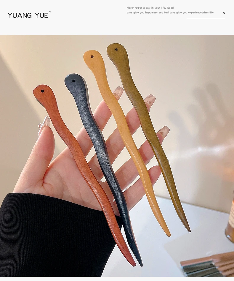Black Sandalwood Hand Carving Ancient Chinese Hairpin Women Hanfu Dress Cosplay Wooden Hair Forks Coiled Hair Styling Jewelry