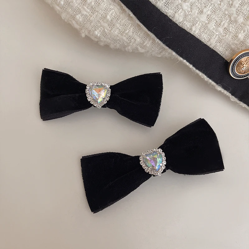 Velvet Diamond Inlaid Digital Bow Hairpin Ins Style Retro Temperament Duck Bill Clip Heart Versatile Headwear Hair Accessories