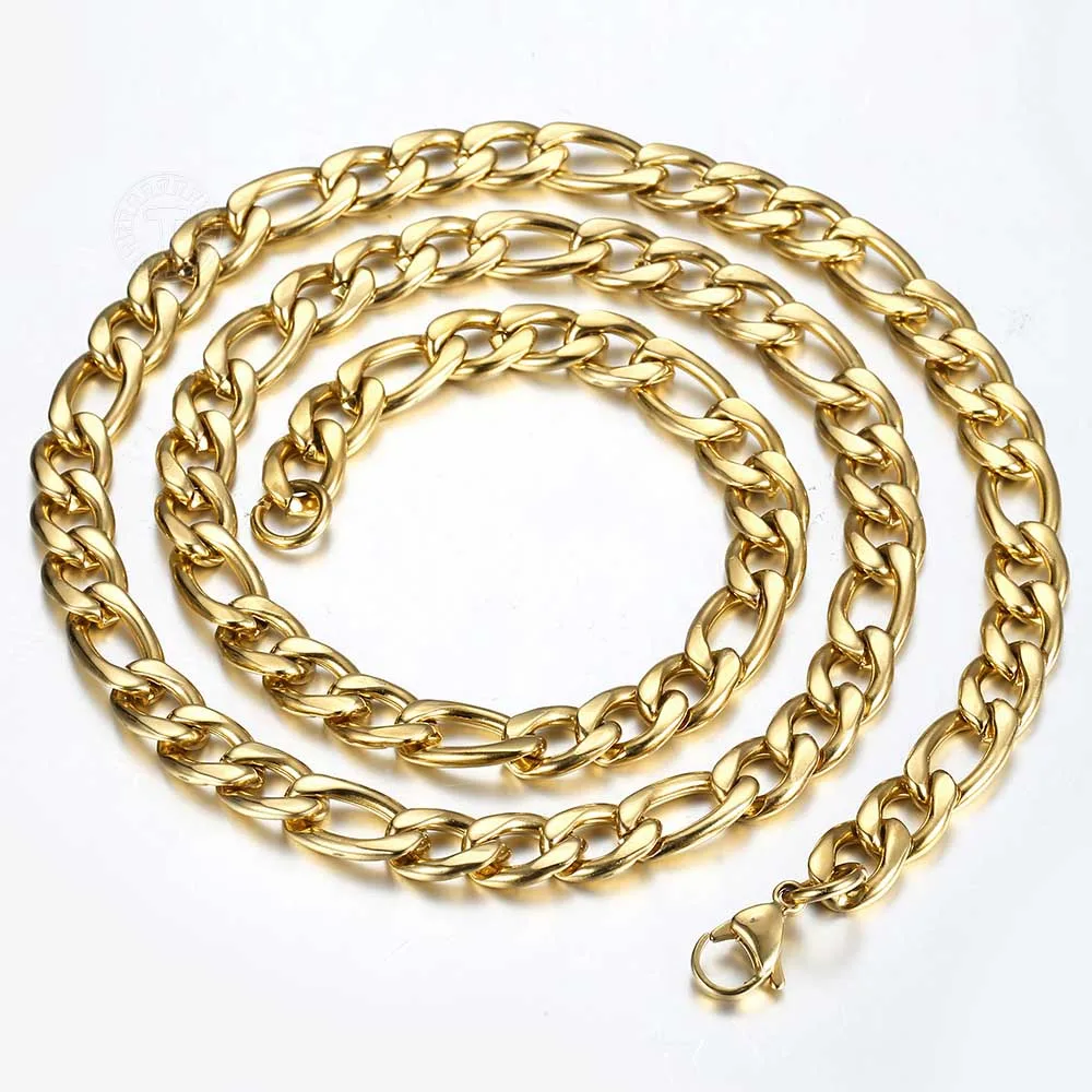 3/5/7/9mm Men's Stainless Steel Necklace Figaro Link Chain Choker for Men Women Gold Color Silver Color Solid Accessories KNM177