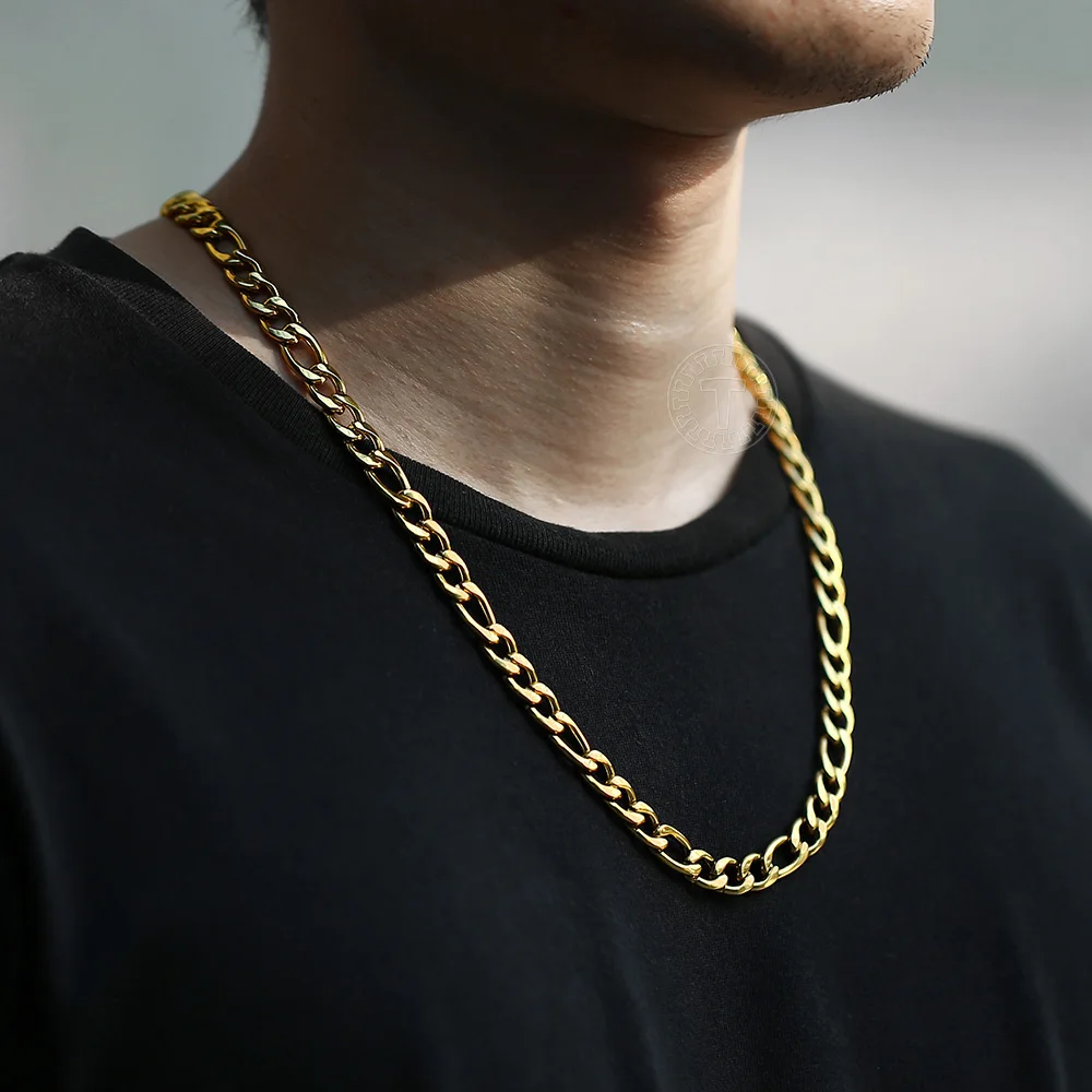 3/5/7/9mm Men's Stainless Steel Necklace Figaro Link Chain Choker for Men Women Gold Color Silver Color Solid Accessories KNM177