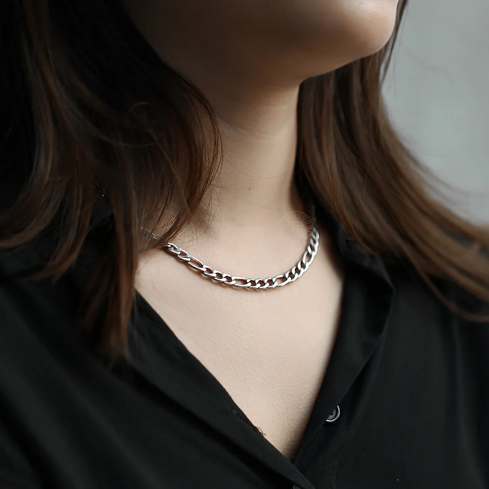 3/5/7/9mm Men's Stainless Steel Necklace Figaro Link Chain Choker for Men Women Gold Color Silver Color Solid Accessories KNM177