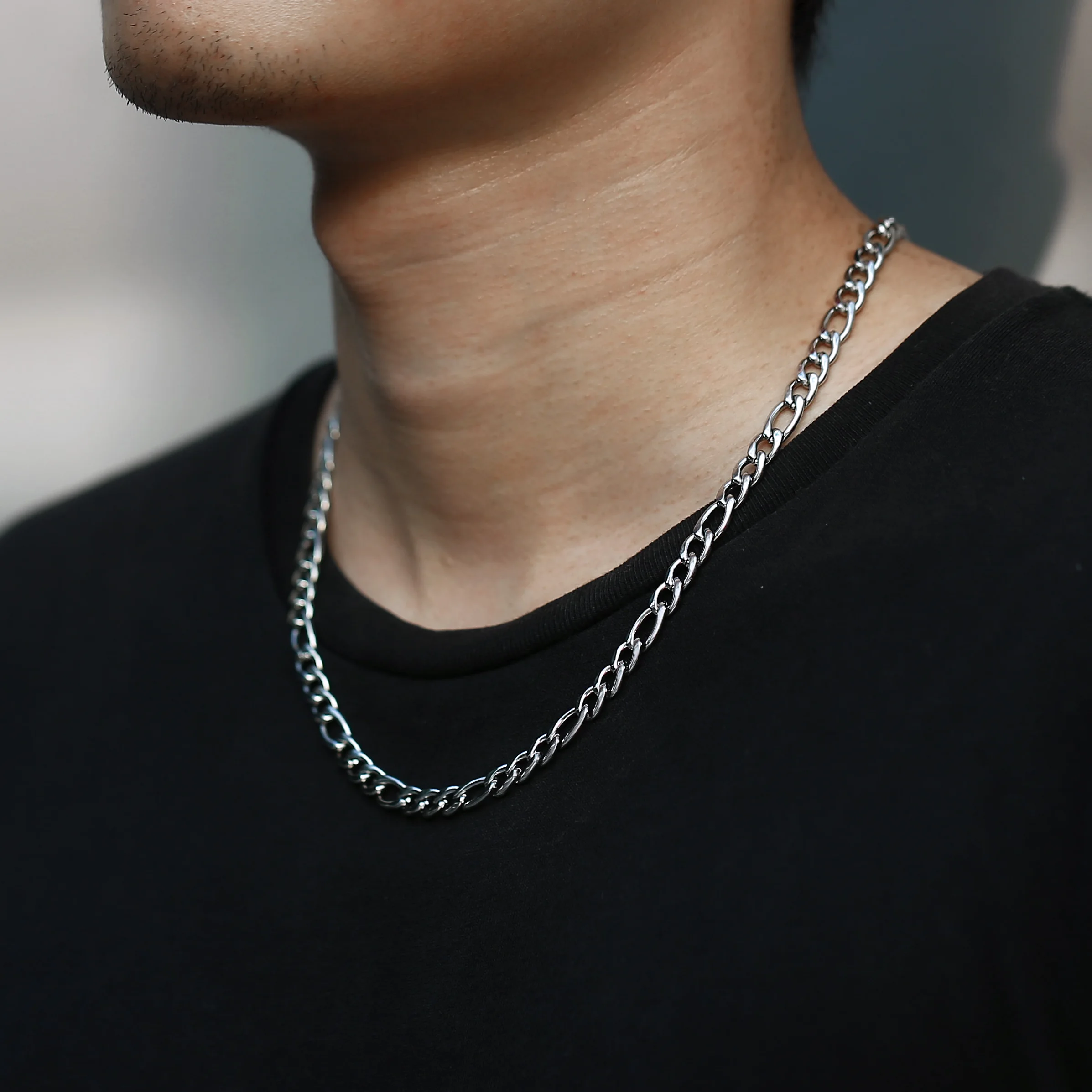 3/5/7/9mm Men's Stainless Steel Necklace Figaro Link Chain Choker for Men Women Gold Color Silver Color Solid Accessories KNM177