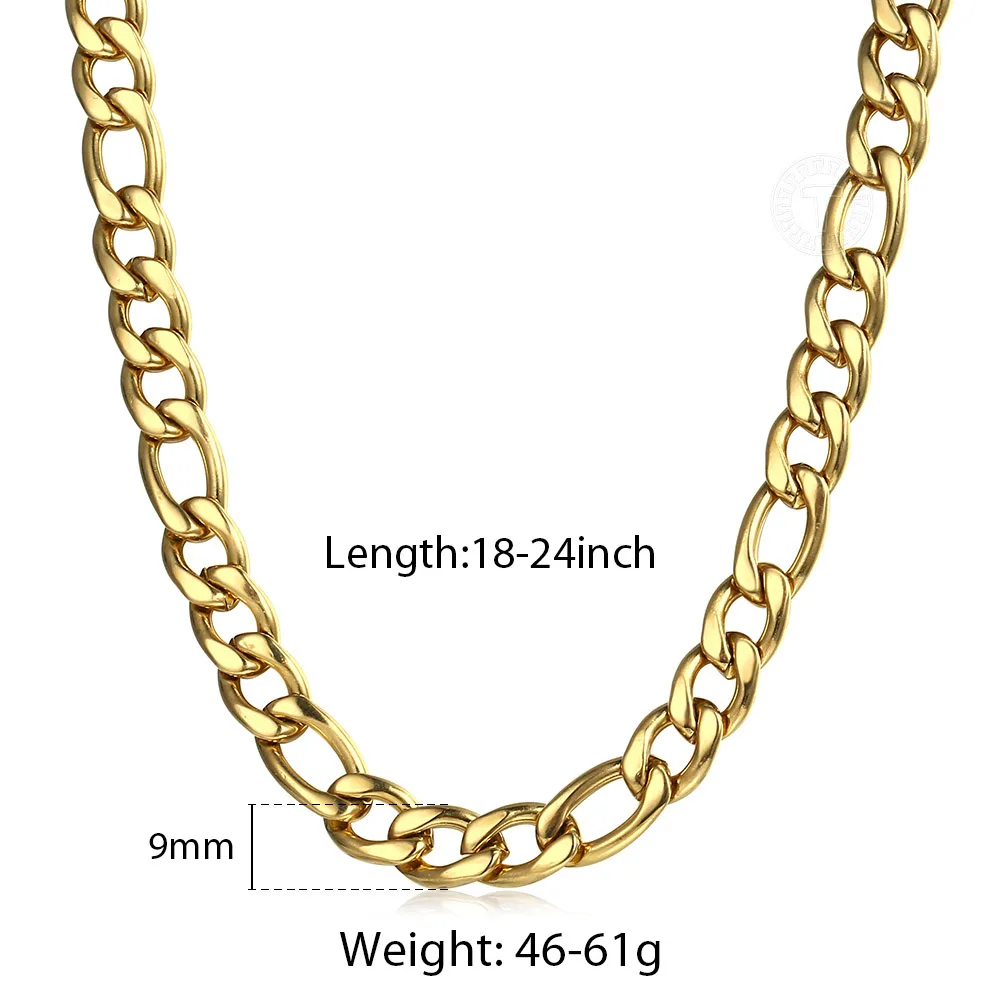 3/5/7/9mm Men's Stainless Steel Necklace Figaro Link Chain Choker for Men Women Gold Color Silver Color Solid Accessories KNM177