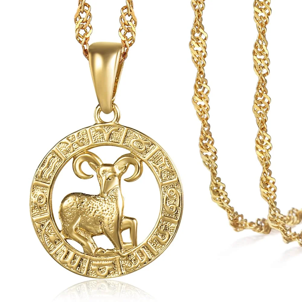 12 Zodiac Sign Constellations Gold Color Pendant Necklace For Women Men Male Wholesale Dropshipping Jewelry Hot Birthday Gifts