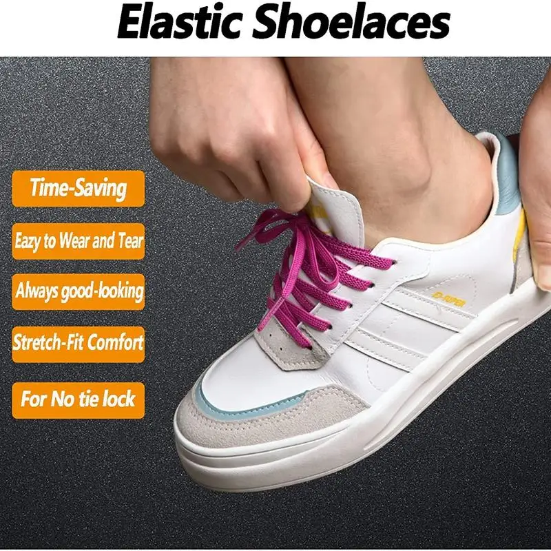 Classic Elastic Shoelaces elastic Laces Sneakers 7 mm Width Flat Shoelace for Kids Adults Shoe laces Rubber Bands for Shoes