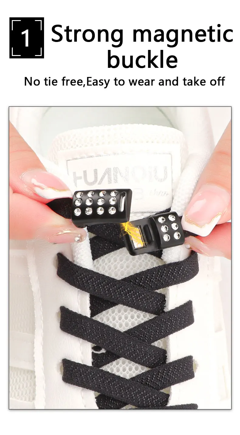 New Diamond Magnetic Lock Shoelaces without ties Kids Adult Elastic Laces Sneakers 8mm Flats No Tie Shoe laces Shoes Accessories