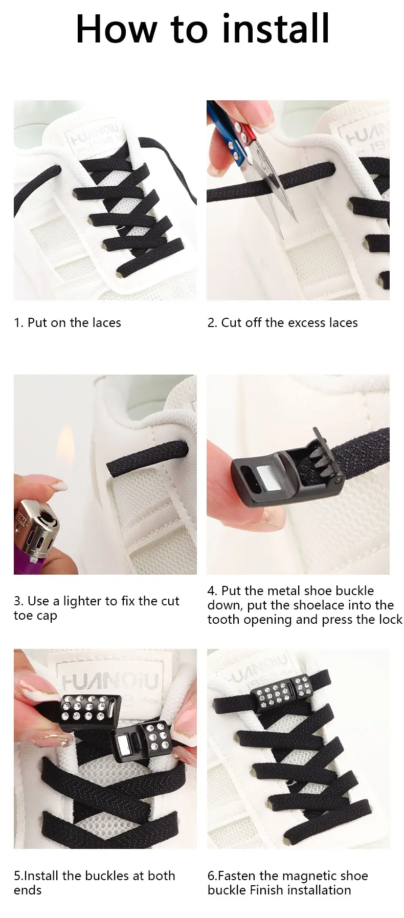 New Diamond Magnetic Lock Shoelaces without ties Kids Adult Elastic Laces Sneakers 8mm Flats No Tie Shoe laces Shoes Accessories