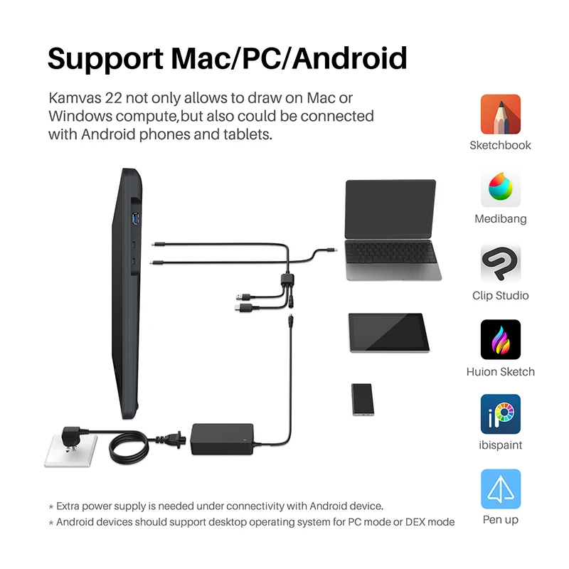 HUION Kamvas 22 Graphic Pen Tablet Monitor Pen Display 21.5 Inch Anti-glare Screen 120%s RGB Windows Mac And Android Device