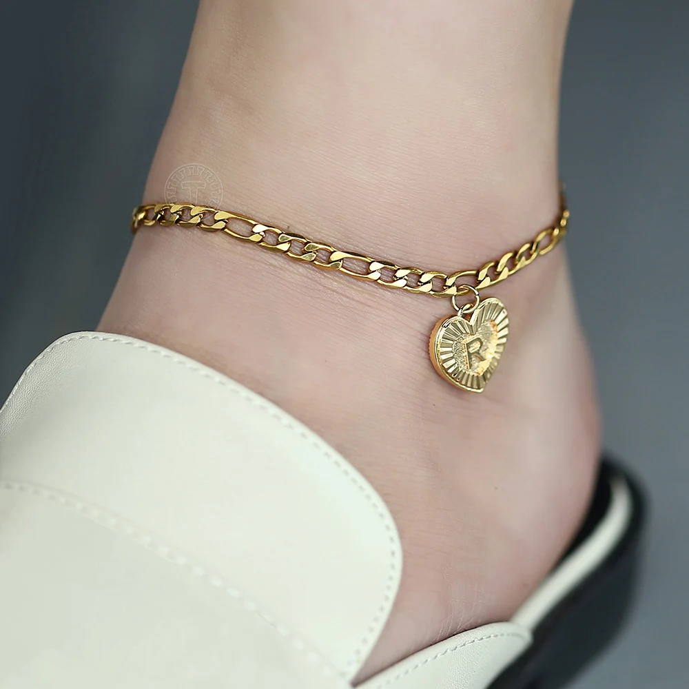 Heart Alphabet Leg Bracelet For Women Gold Color Stainless Steel Summer Friendship Gifts Letter Initial Anklet USA stock KB16A