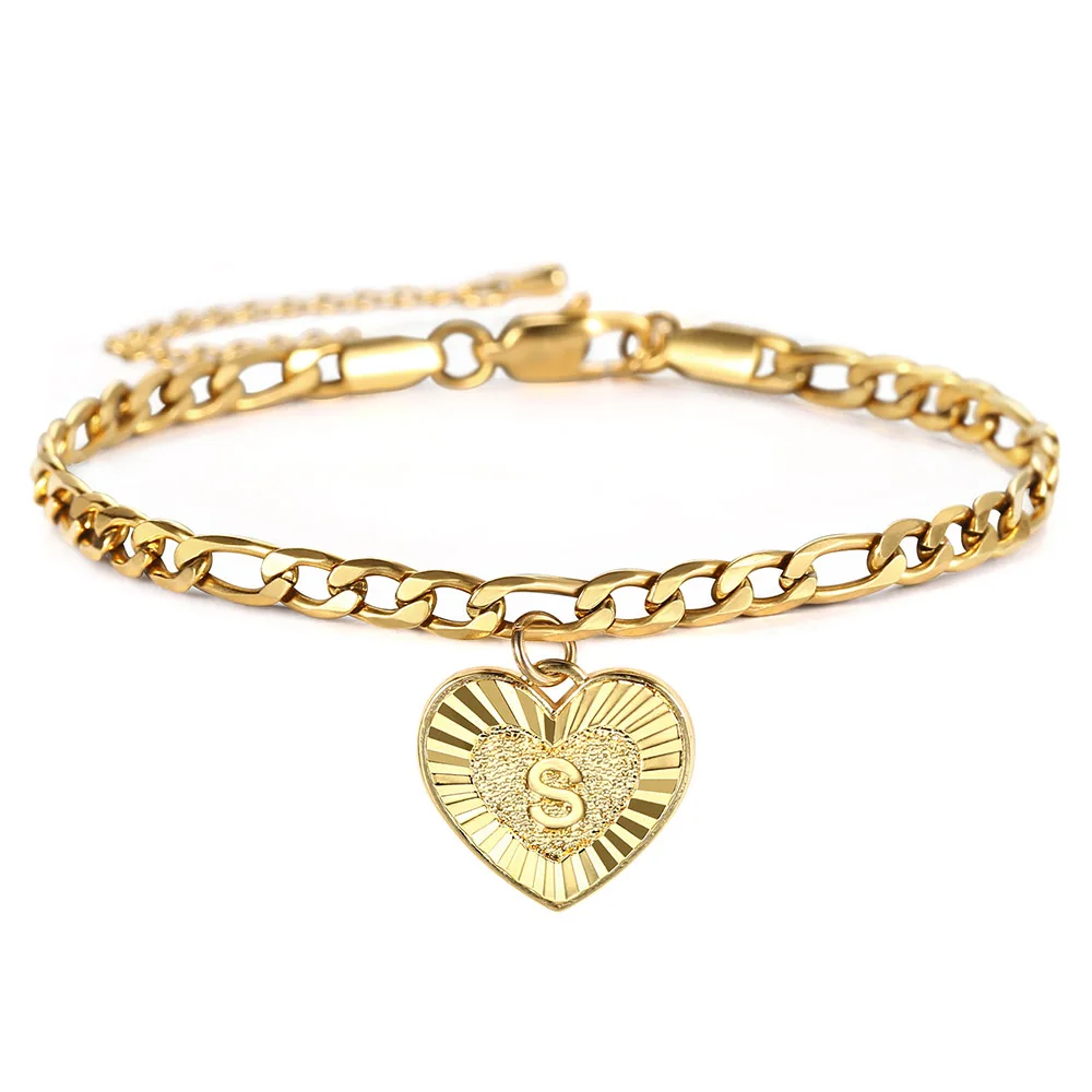 Heart Alphabet Leg Bracelet For Women Gold Color Stainless Steel Summer Friendship Gifts Letter Initial Anklet USA stock KB16A